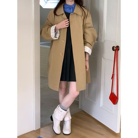 Lazy Style Trench Coat Women's High-End Simple Khaki Coat